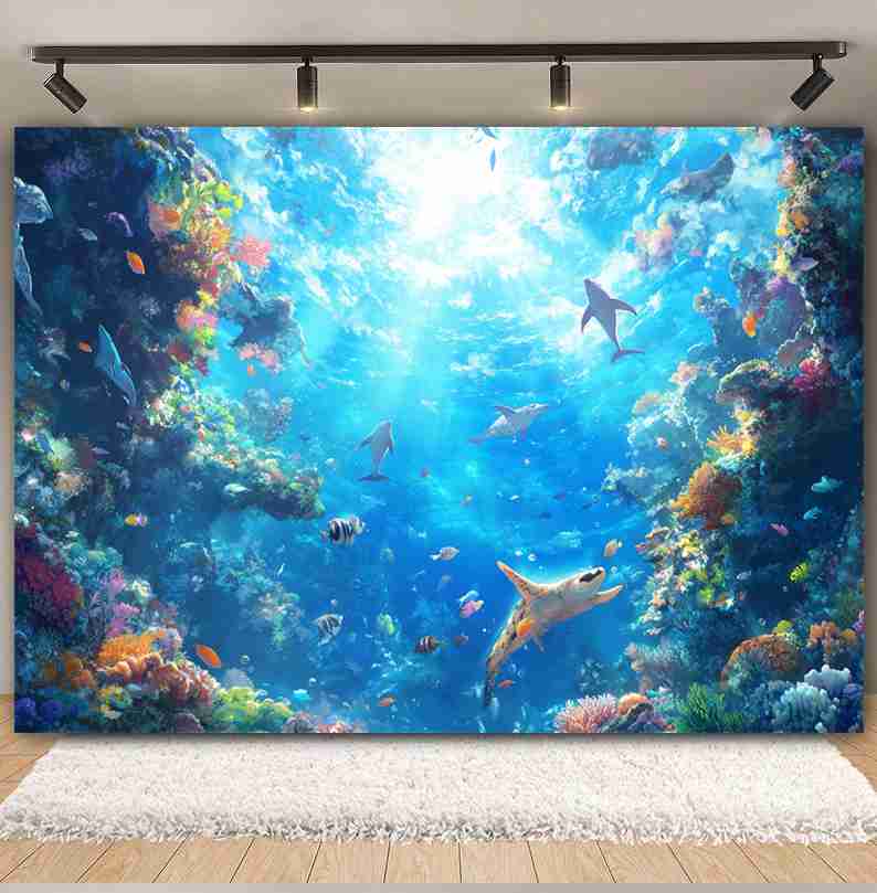 Underwater World Background  F - Aquarium Fish Dolphin のレビューと価格