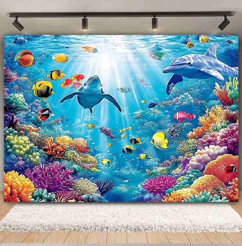 Underwater World Background  F - Aquarium Fish Dolphin のレビューと価格